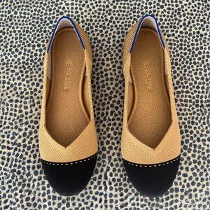 Rothy's "The Flat" tan and black cap toe EUC size 9